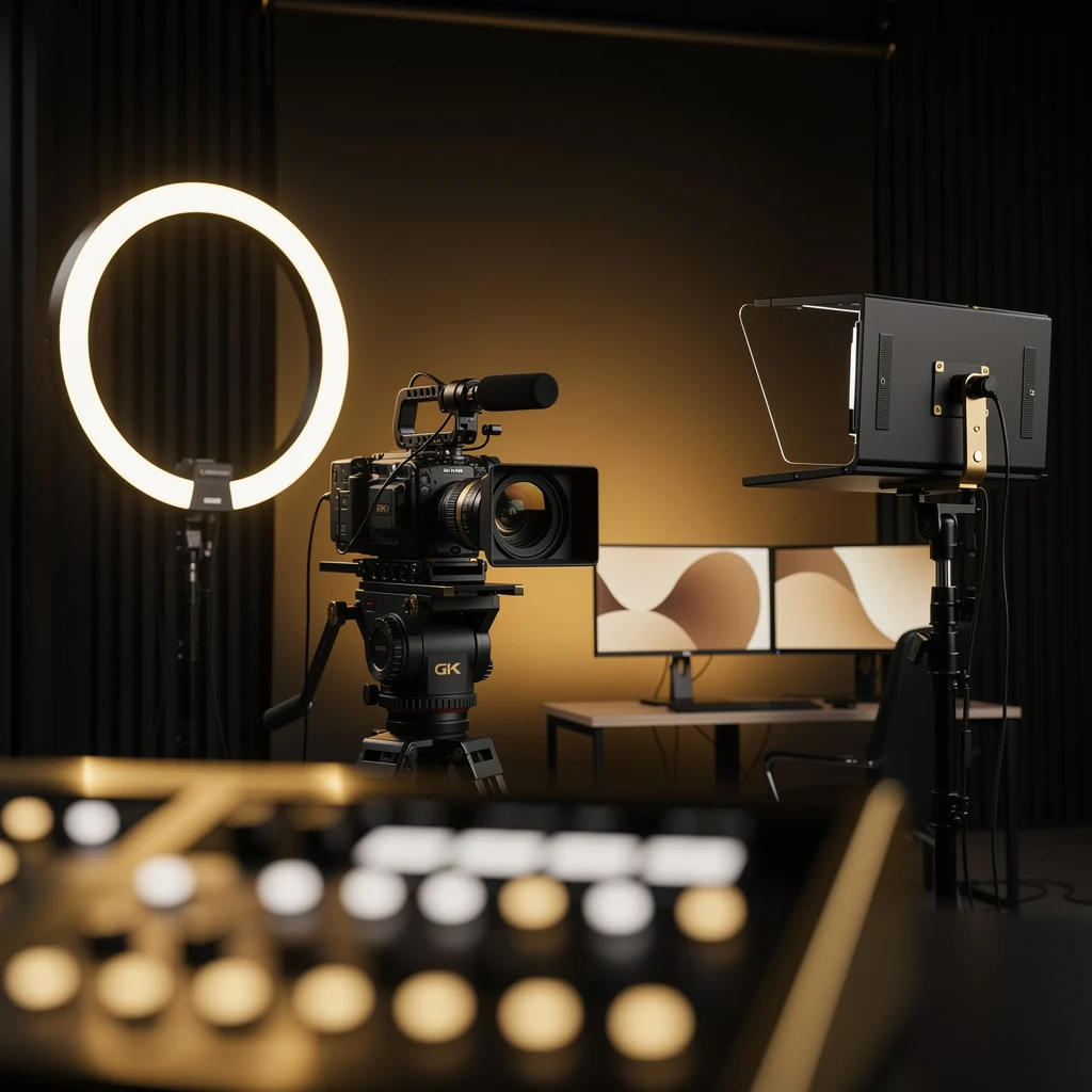 Golden faceted geometric portrait silhouette — visualization of an AI avatar trained on a real person's face and voice